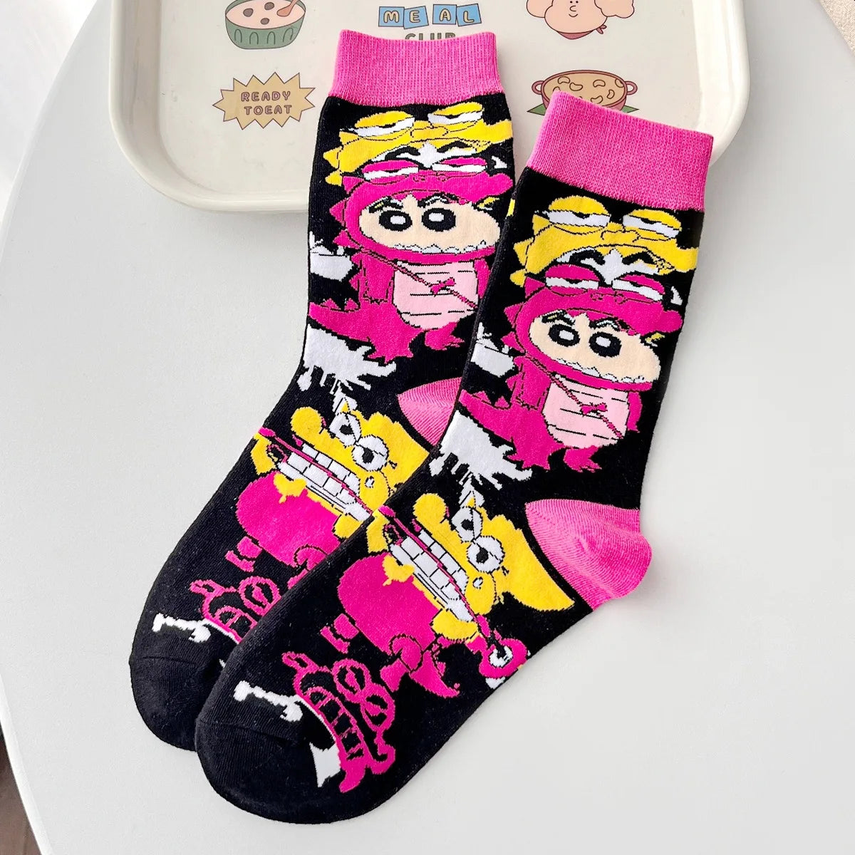 4 Pack Cotton Crayon Shin-Chan & Little Bear Socks - Mid Length Cotton Socks