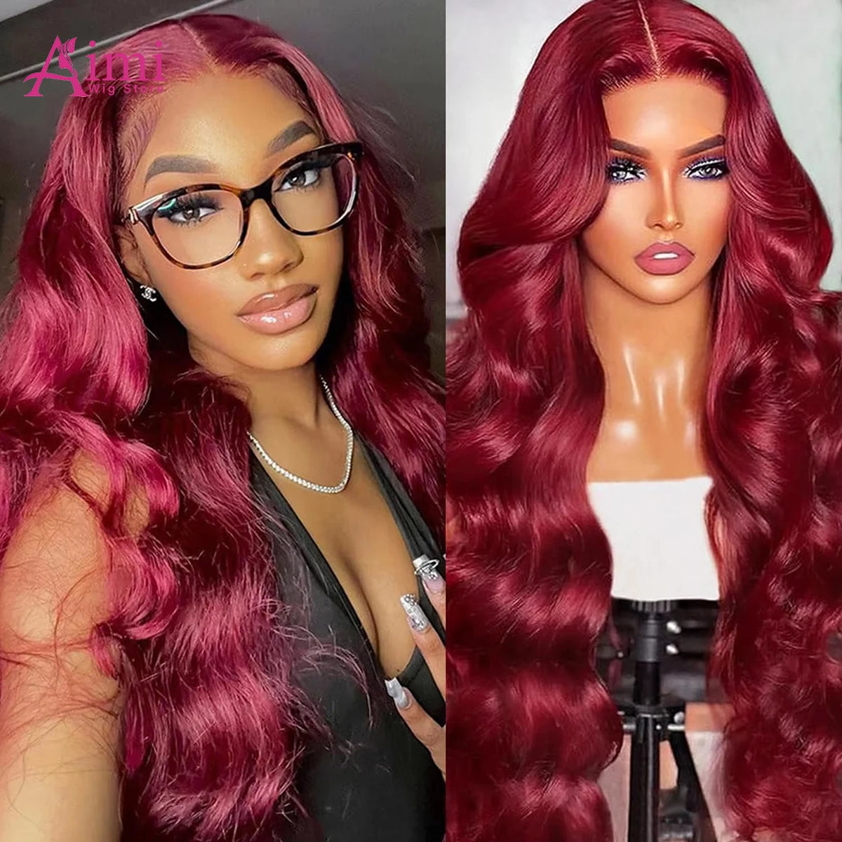 Burgundy Lace Front Human Hair Wig - Body Wave