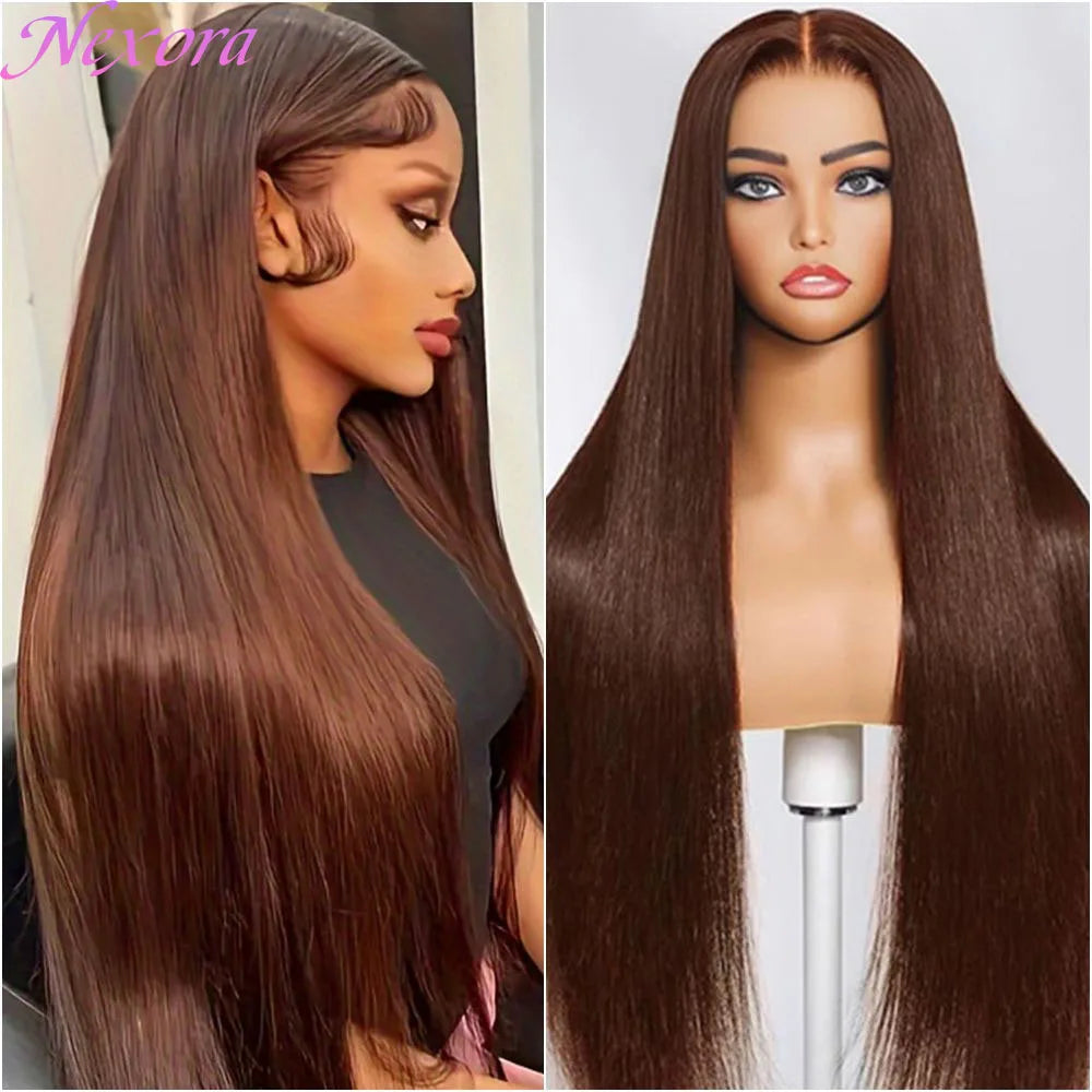 Nexora Chocolate Brown Straight Lace Frontal Human Hair Wig