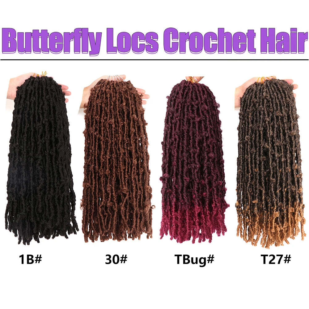 22" Synthetic Butterfly Locs Crochet Hair (Pre Looped) - Long Natural Distressed 6 packs