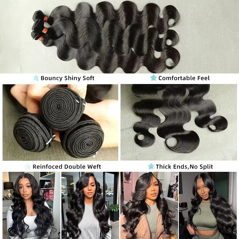 36" 38" 100% Body Wave Human Hair Bundles - Brazilian Virgin Raw Unprocessed Extensions