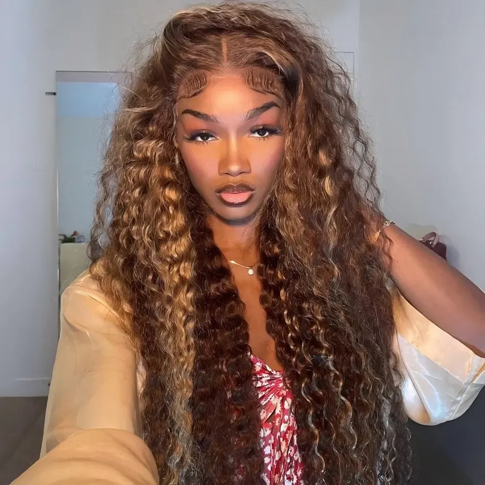 Honey Blonde Lace Frontal Human Hair Wig - Deep Wave