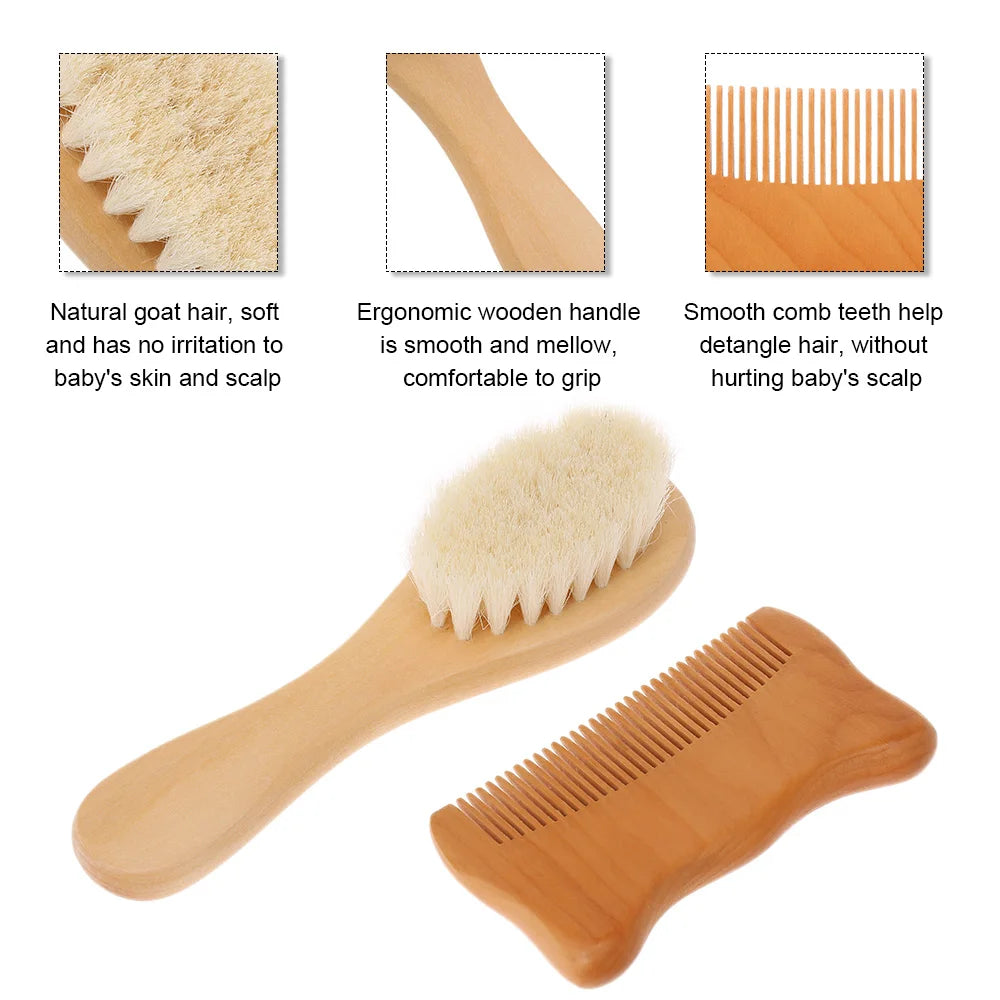 Baby Wooden Hair Brush Comb - Natural Wool