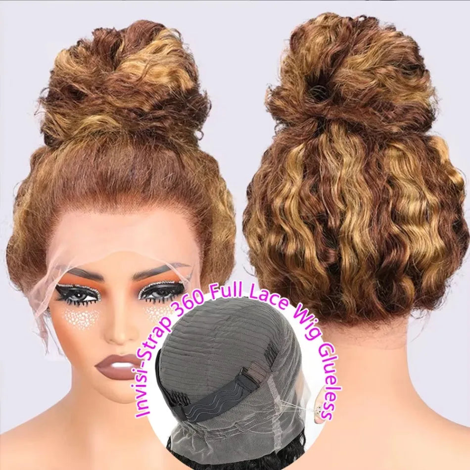 Honey Blonde Lace Frontal Human Hair Wig - Deep Wave