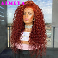 Copper Red Long Deep Wave Synthetic Lace Front Curly Wig