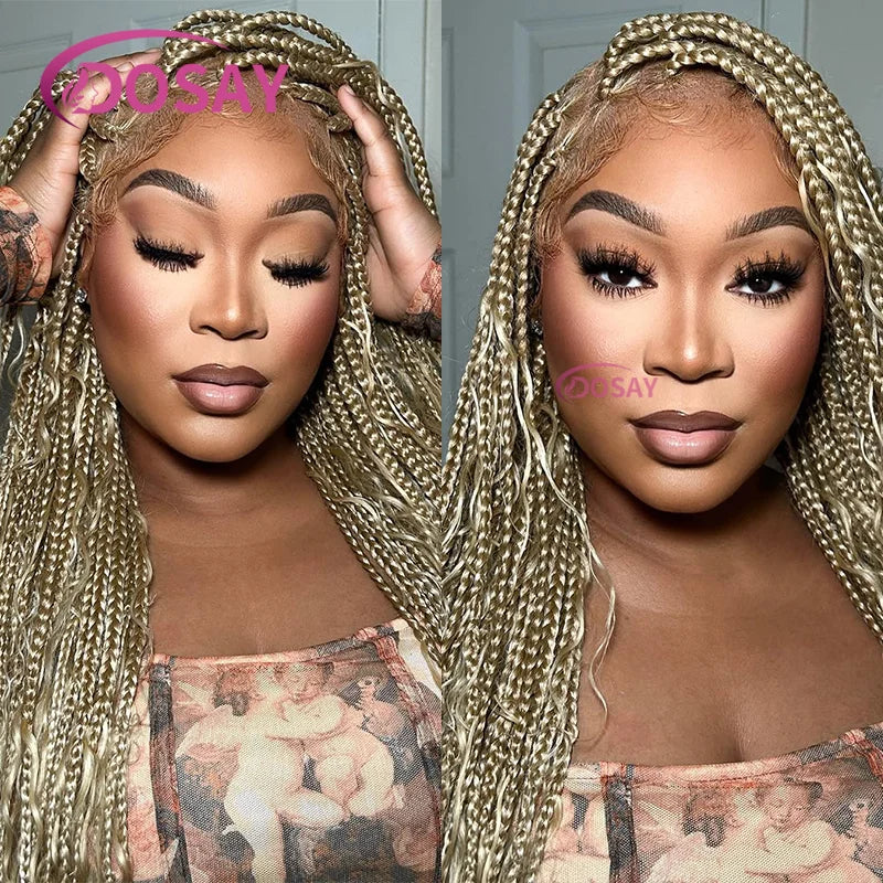 White Knotless Braided Synthetic Lace Front Wig With Baby Hair