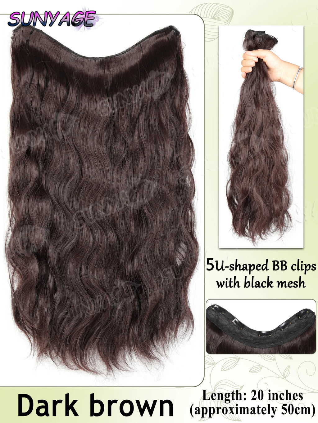 20" Synthetic Long Wavy Curly Hair Extensions