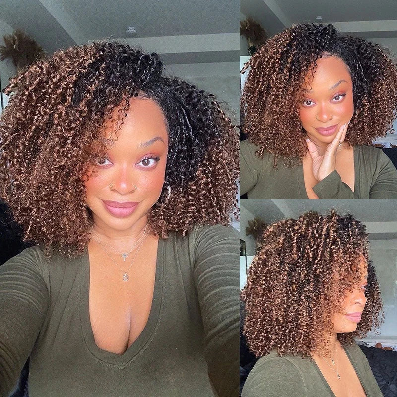 16" Brown Water Curly  Drawstrings Wig