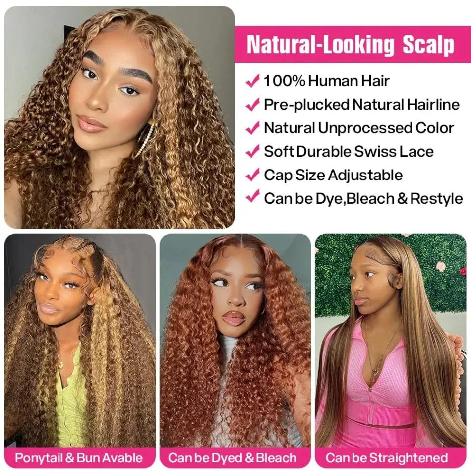 Honey Blonde Deep Wave Lace Front Human Hair Wig