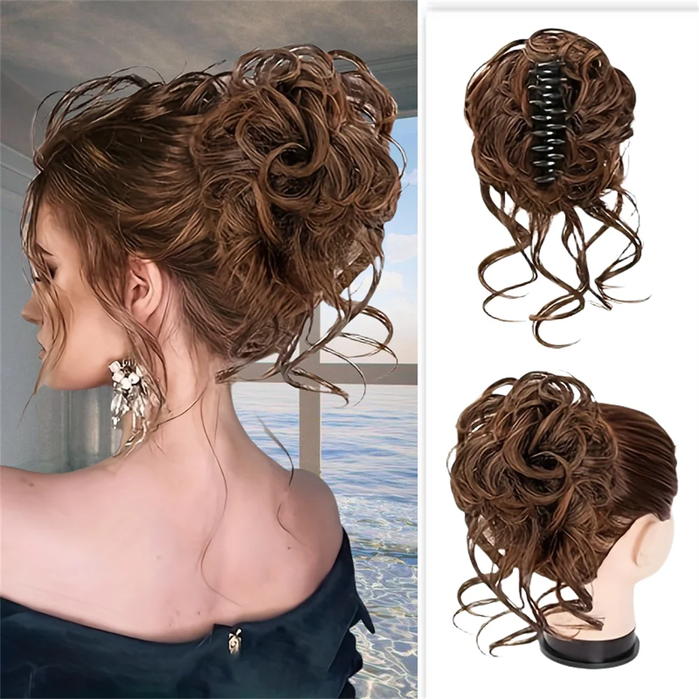 10" Synthetic Curly Wavy Hair - Messy Bun Chignon Claw Clip