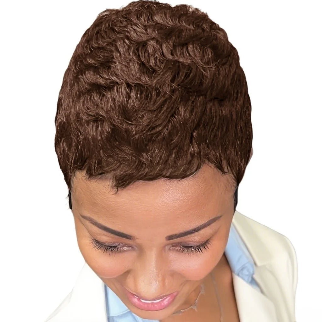 Short Pixie Cut Virgin Human Hair Wig - Short Layered with Bangs