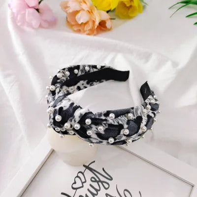 Leopard Flannel Pearl Knotted Headband
