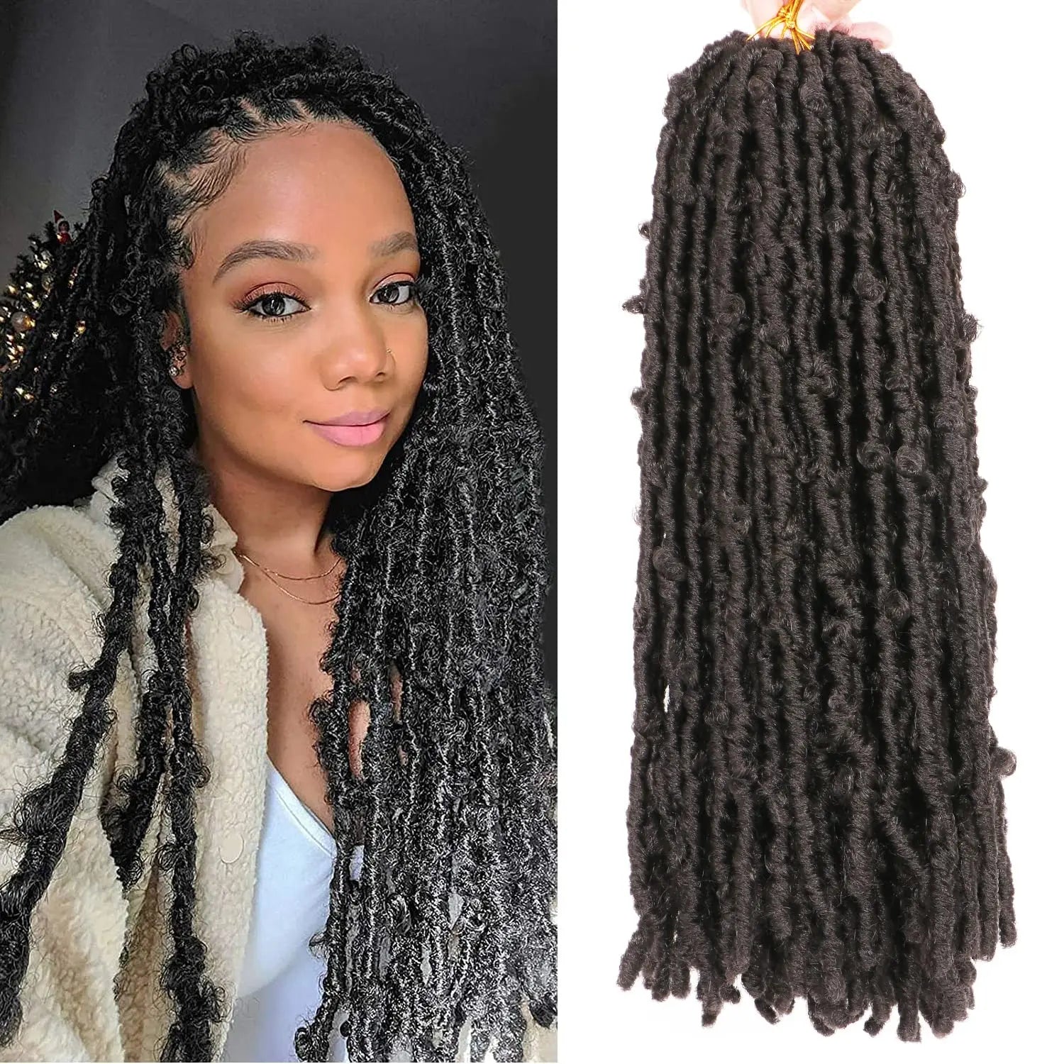 22" Synthetic Butterfly Locs Crochet Hair (Pre Looped) - Long Natural Distressed 6 packs