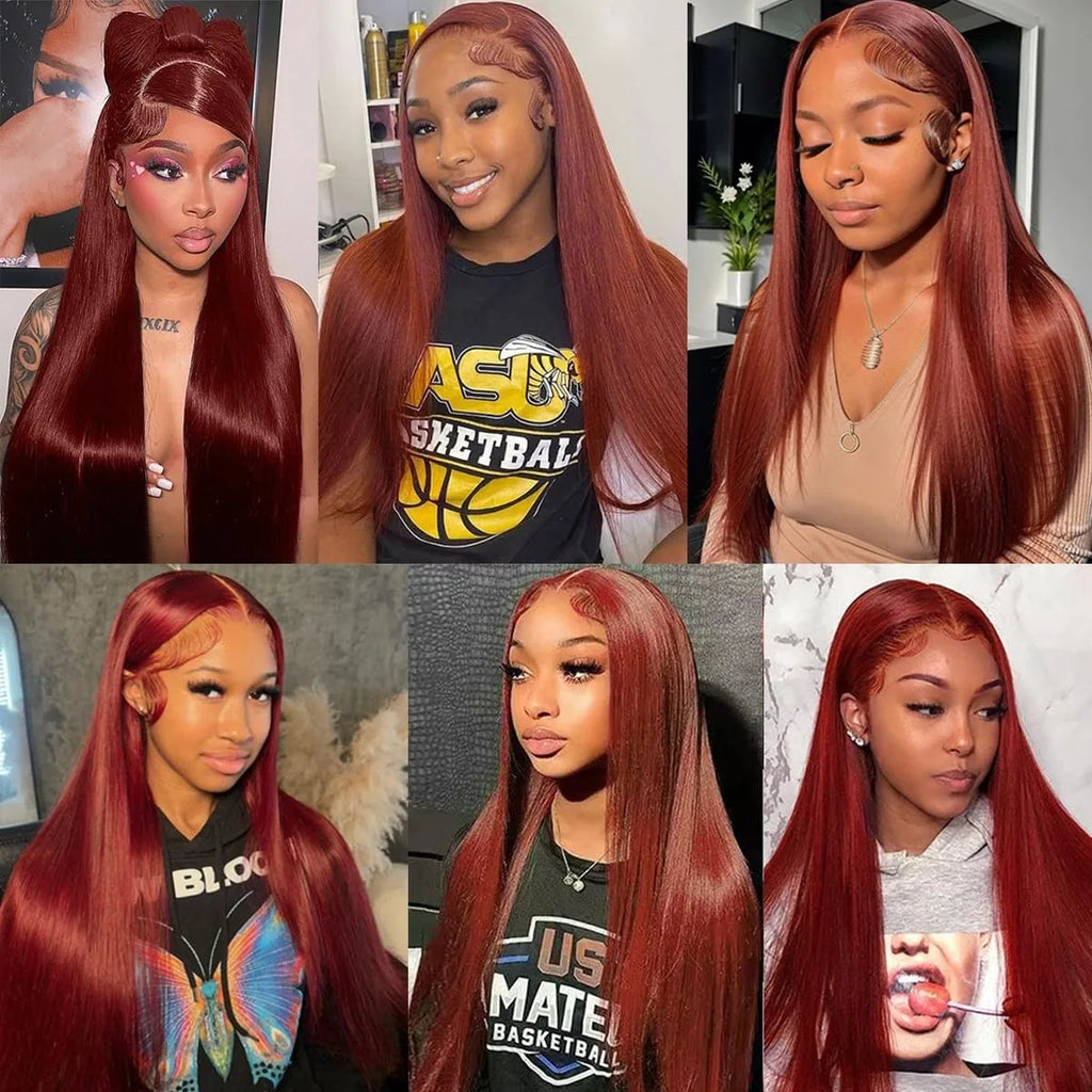 32" Reddish Brown Bone Straight Human Hair Lace Front Wig - Brazilian