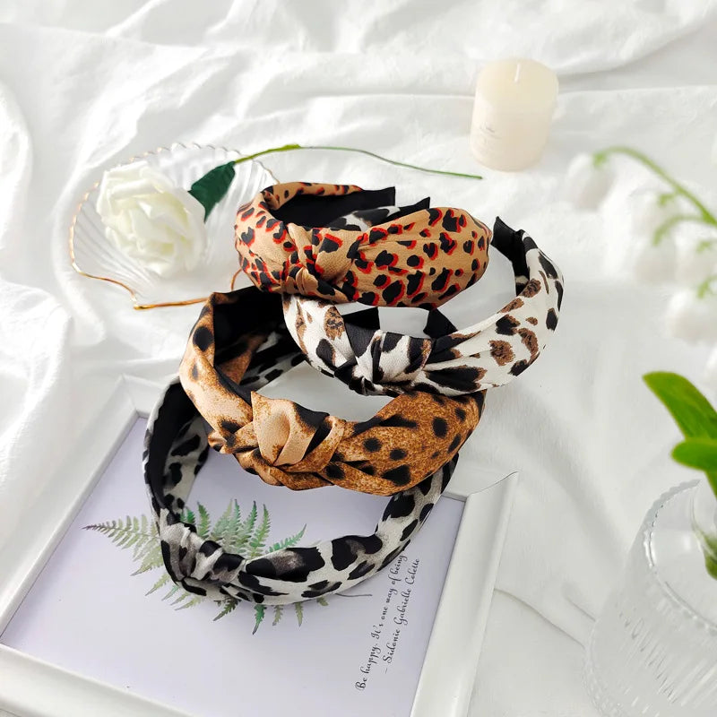 Leopard Flannel Pearl Knotted Headband