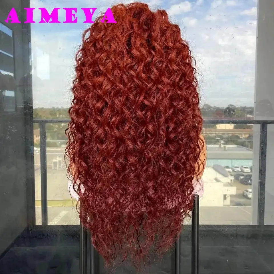 Copper Red Synthetic Lace Front Curly Wig - Long Deep Wave