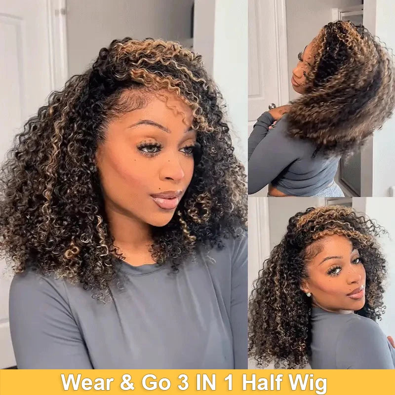16" Brown Water Curly  Drawstrings Wig