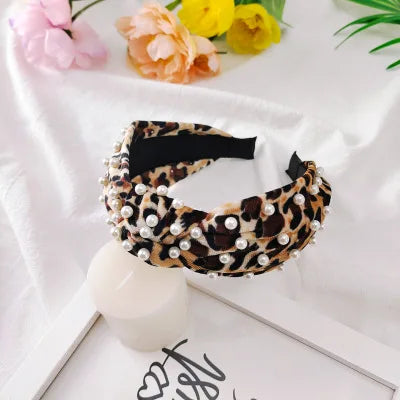 Leopard Flannel Pearl Knotted Headband