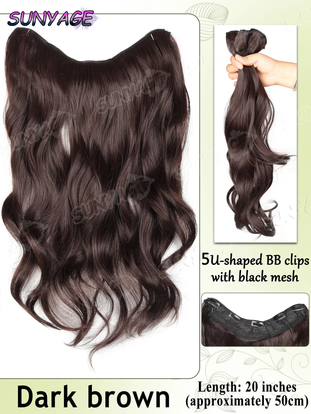 20" Synthetic Long Wavy Curly Hair Extensions