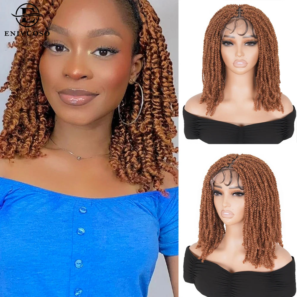 Honey Blonde Short Braided Full Lace Synthetic Wig - Spring Twist Double Lace With Baby Hair
