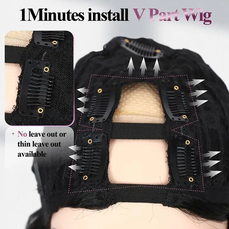 18" Body Wave V Part Human Hair Wig - Brazilian Hair Natural Color