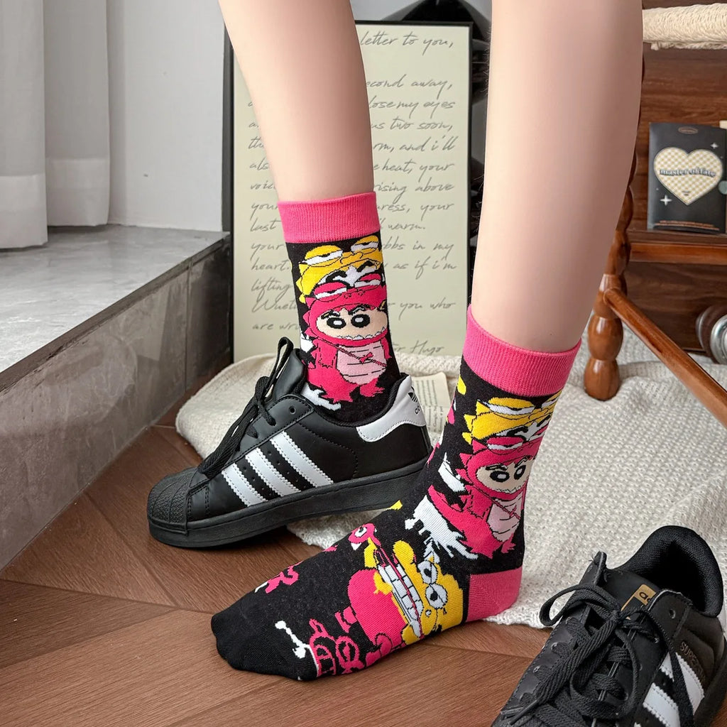 4 Pack Cotton Crayon Shin-Chan & Little Bear Socks - Mid Length Cotton Socks