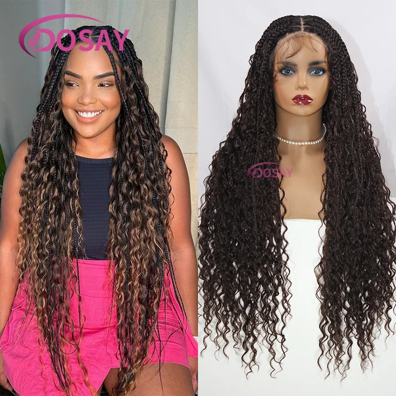 White Knotless Braided Synthetic Lace Front Wig With Baby Hair