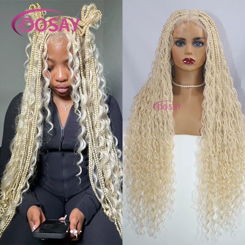 White Knotless Braided Synthetic Lace Front Wig With Baby Hair