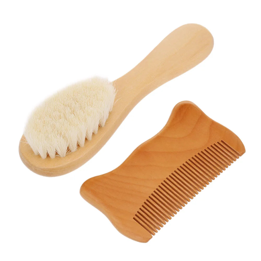 Baby Wooden Hair Brush Comb - Natural Wool