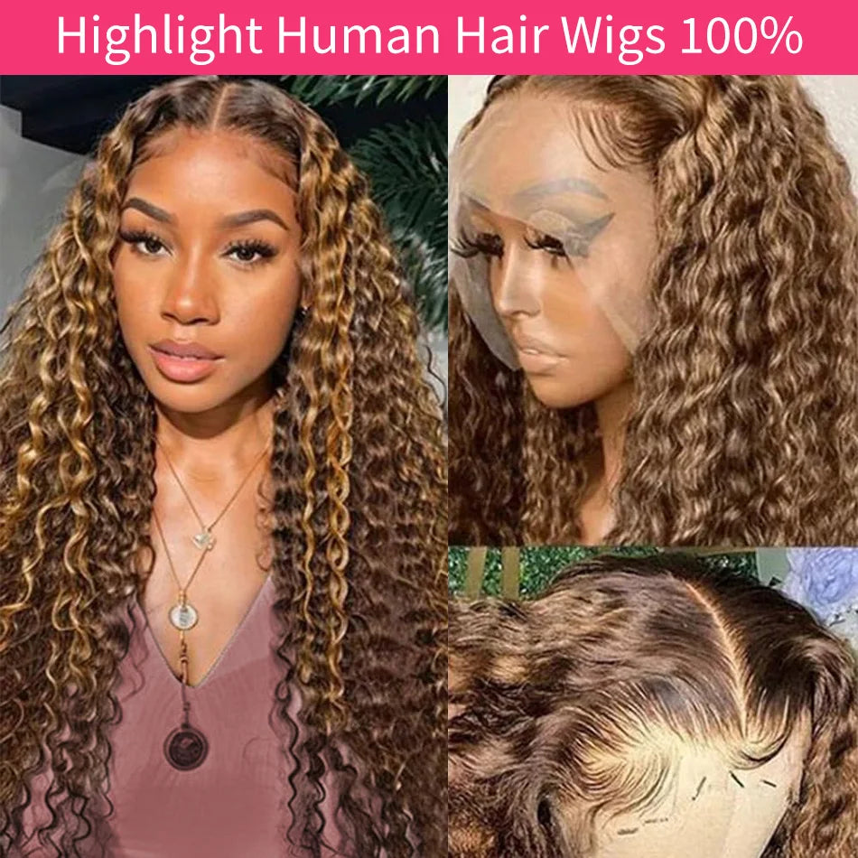 Honey Blonde Deep Wave Lace Front Human Hair Wig