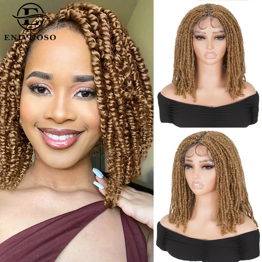 Honey Blonde Short Braided Full Lace Synthetic Wig - Spring Twist Double Lace With Baby Hair