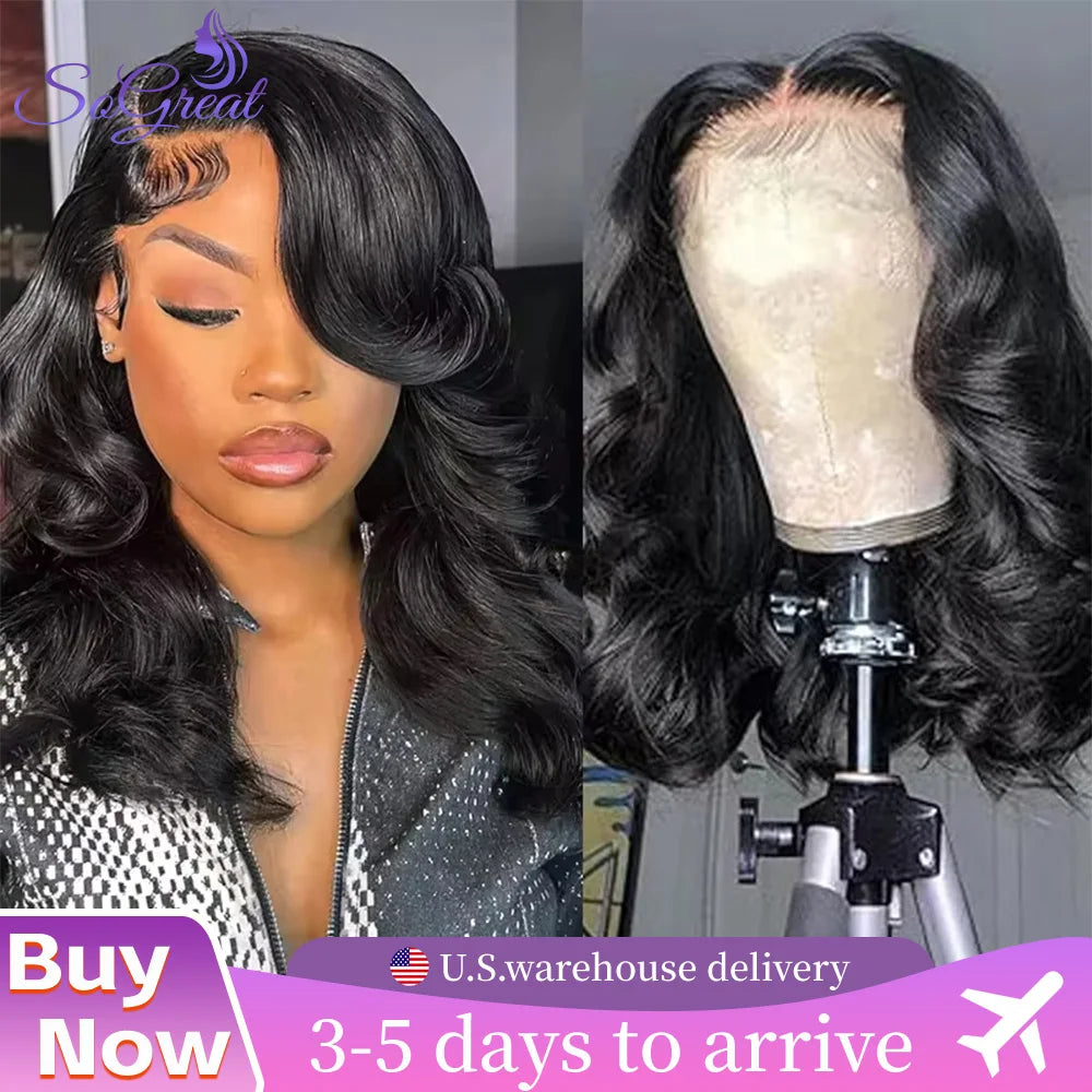 Body Wave Lace Front Human Hair Wig - Short Bob