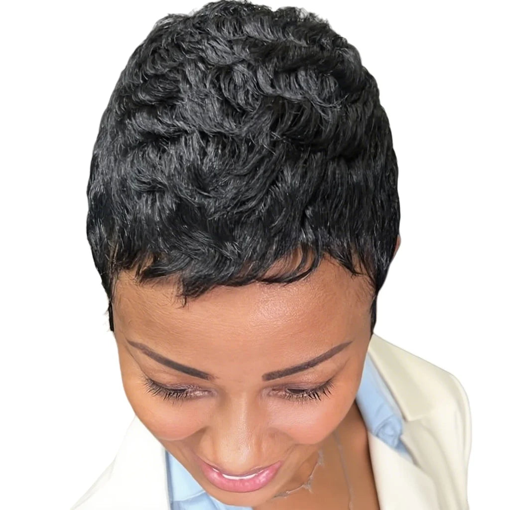 Short Pixie Cut Virgin Human Hair Wig - Short Layered with Bangs