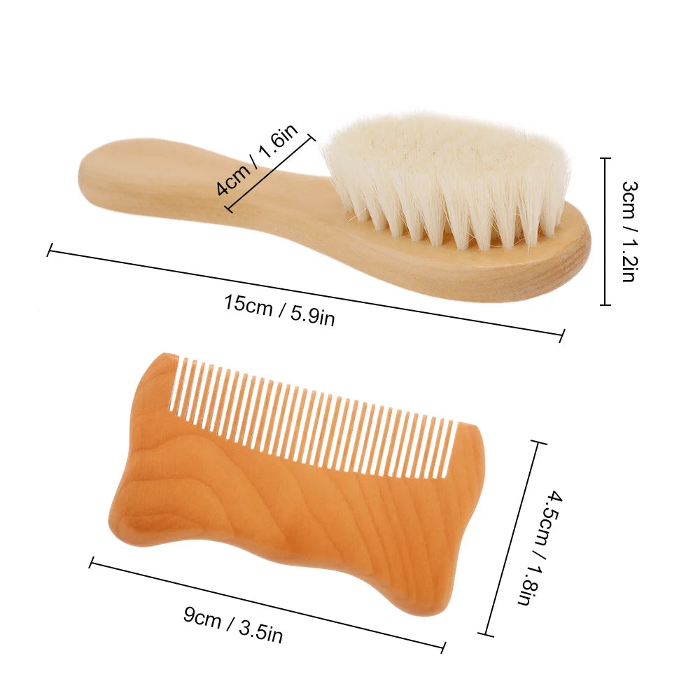 Baby Wooden Hair Brush Comb - Natural Wool