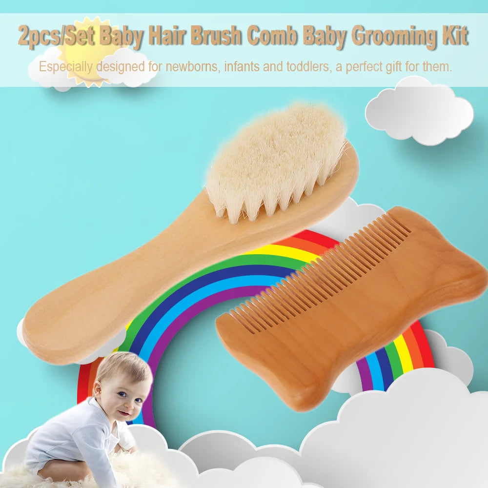 Baby Wooden Hair Brush Comb - Natural Wool