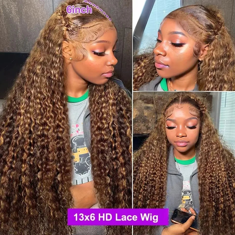 Honey Blonde Lace Frontal Human Hair Wig - Deep Wave