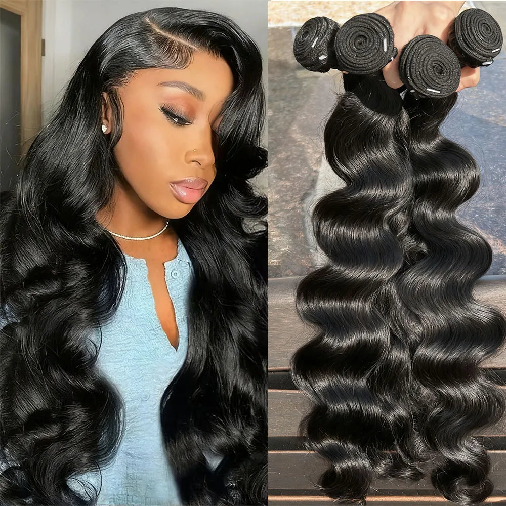 36" 38" 100% Body Wave Human Hair Bundles - Brazilian Virgin Raw Unprocessed Extensions