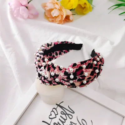 Leopard Flannel Pearl Knotted Headband