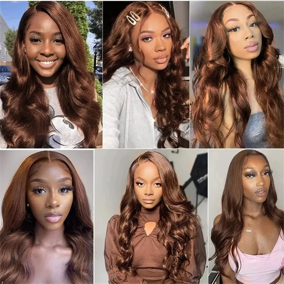 Chocolate Brown Body Wave Transparent Lace Front Human Hair Wig - Pre Plucked
