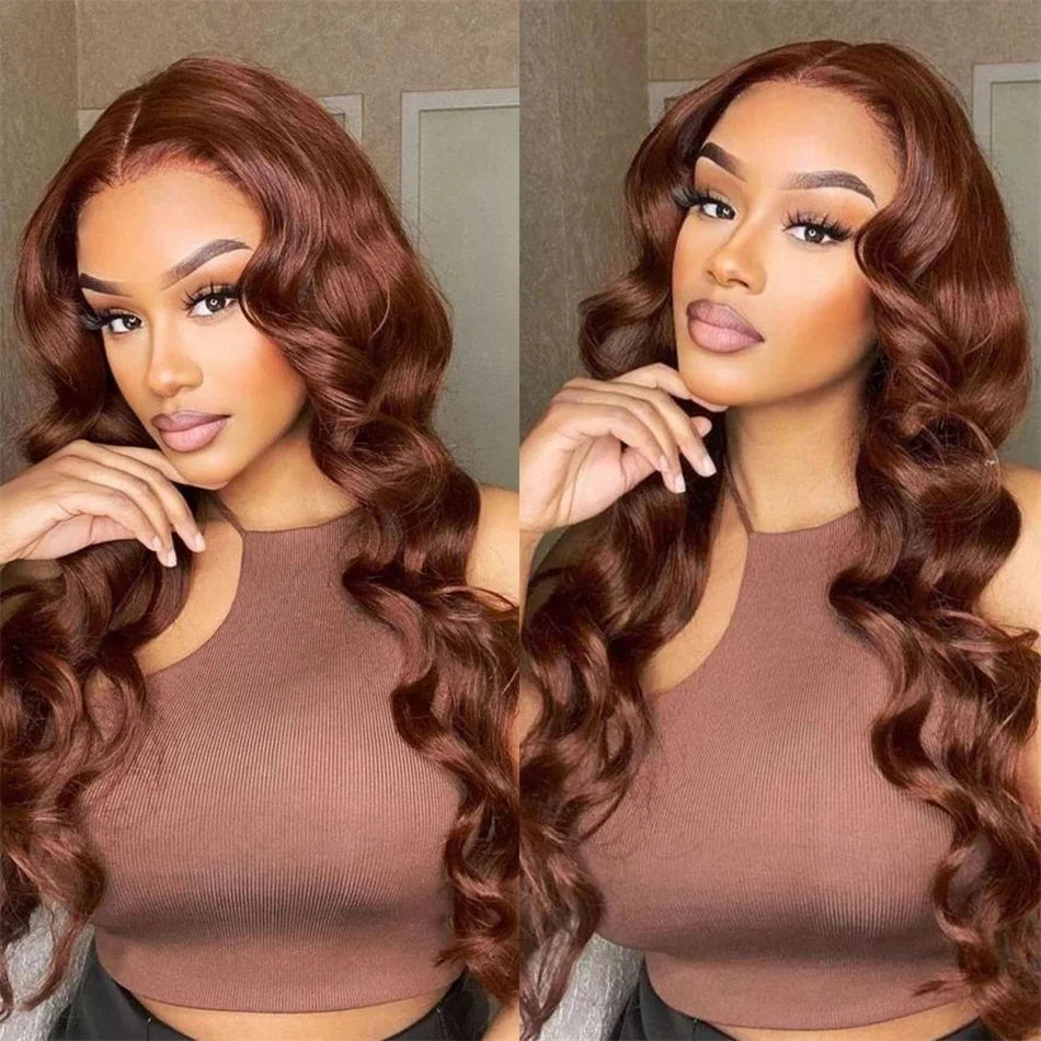 Chocolate Brown Body Wave Transparent Lace Front Human Hair Wig - Pre Plucked