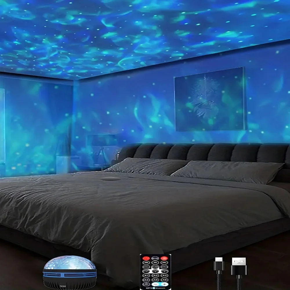 1pc Galaxy Star Projector - Water Ocean Wave For Bedroom Night Light  (7-Colors Patterns)