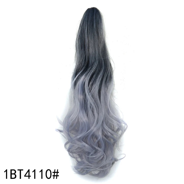 Ombre Grey Long Wavy Curly Drawstring Ponytail
