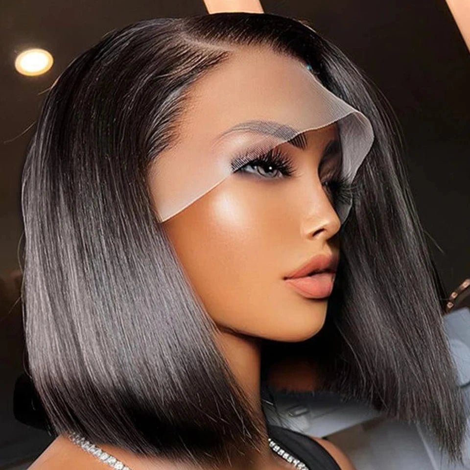 Short Straight Bob Human Hair Lace Front Glueless Wig - 13x4