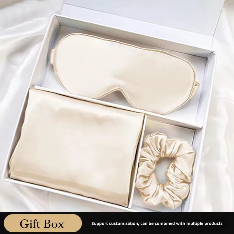 100% Mulberry Silk Sleep Set for Hair and Skin - Breathable Smooth Silk Pillowcase Eye Mask Headband and Scrunchies with Gift Box