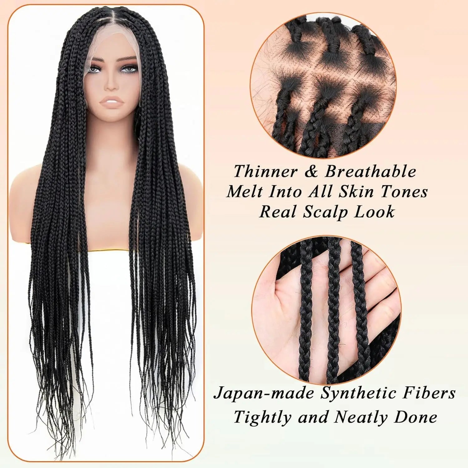 36 Inch HD Full Lace Knotless Braided Wig with Baby Hair