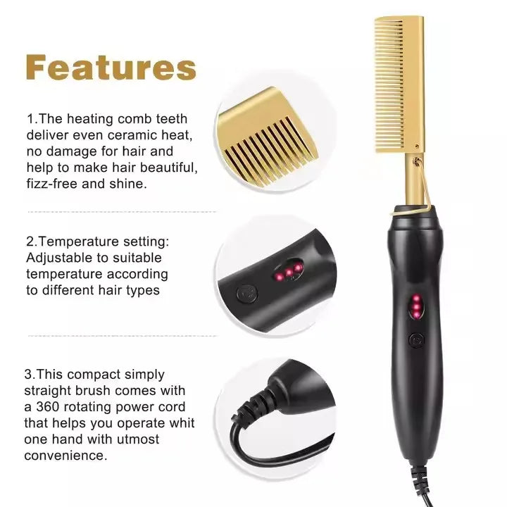 Professional Portable Electric Ceramic Hot Comb Hair Straightener
