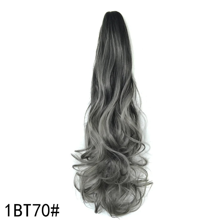 Ombre Grey Long Wavy Curly Drawstring Ponytail