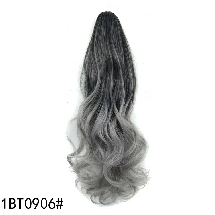 Ombre Grey Long Wavy Curly Drawstring Ponytail