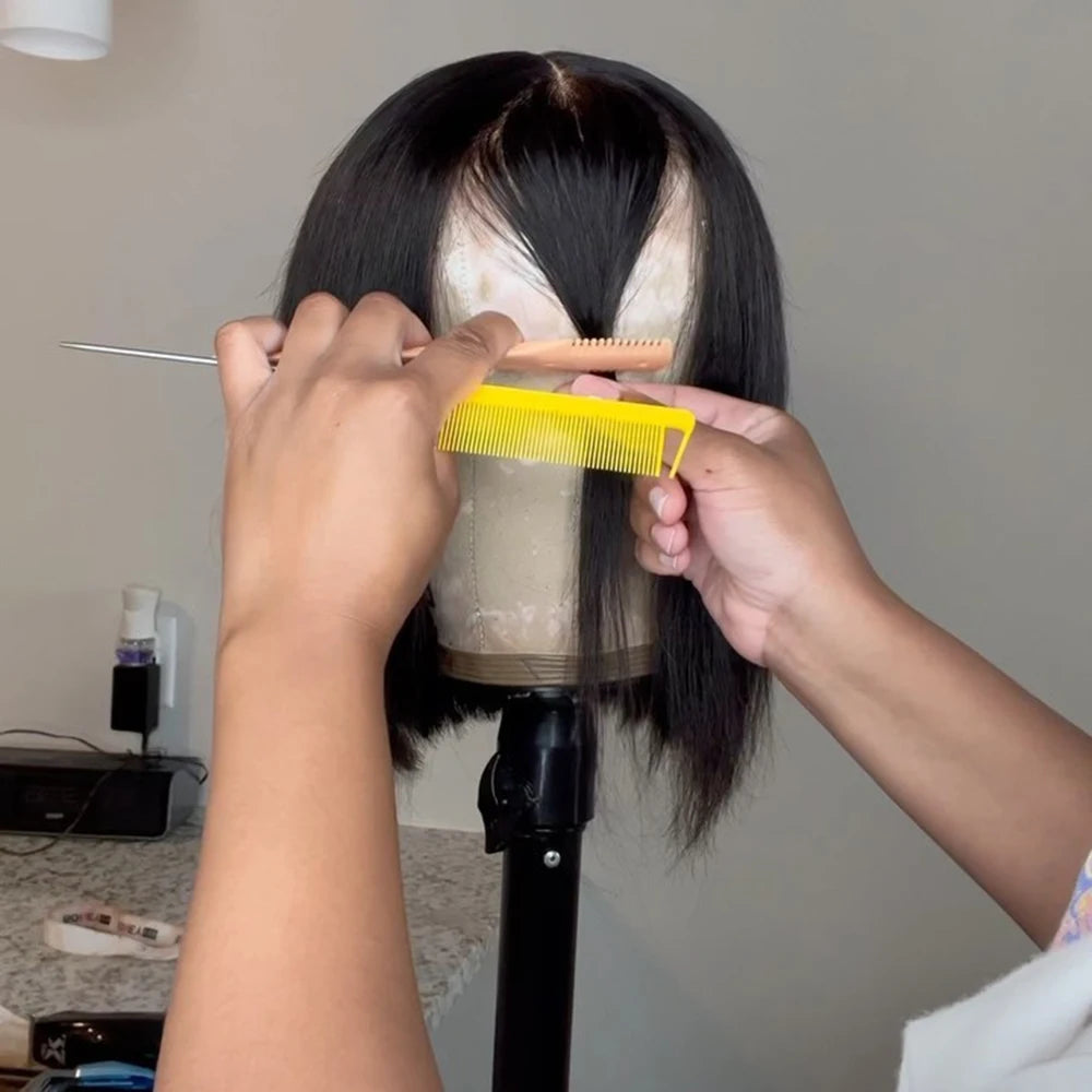 Short Straight Bob Human Hair Lace Front Glueless Wig - 13x4