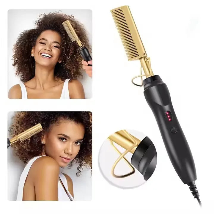 Professional Portable Electric Ceramic Hot Comb Hair Straightener